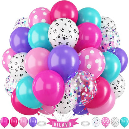 Dog Paw Balloons Set 60 Pcs 12 Inch Pink Purple Blue Balloons Puppy Paw Print by HILAVO
