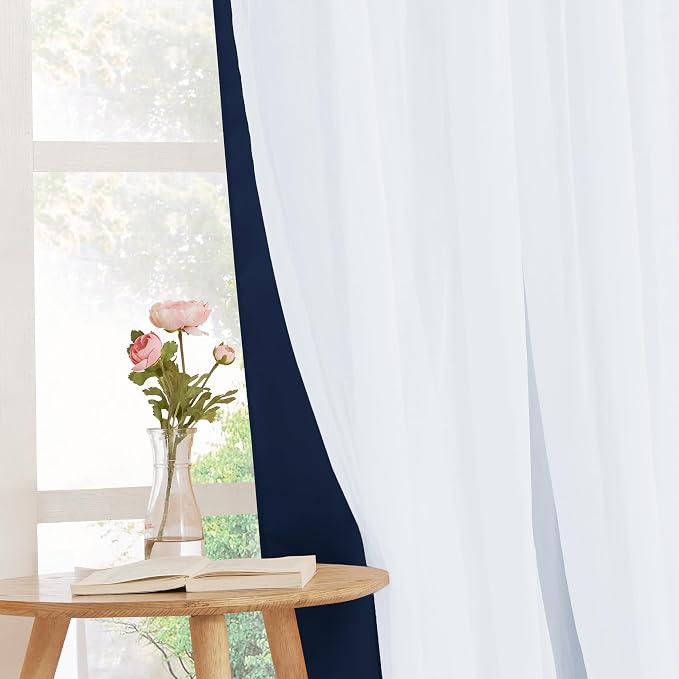 PONY DANCE Navy Blue Double Layered Curtains - Image 5