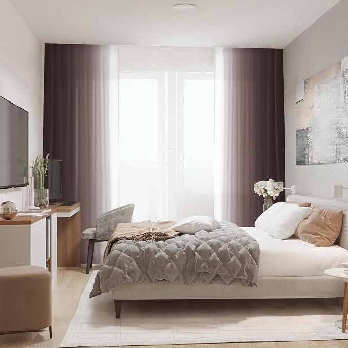 Brown Curtains for Living Room 84 Inch Length Brown White Ombre Curtains 2 - Image 6