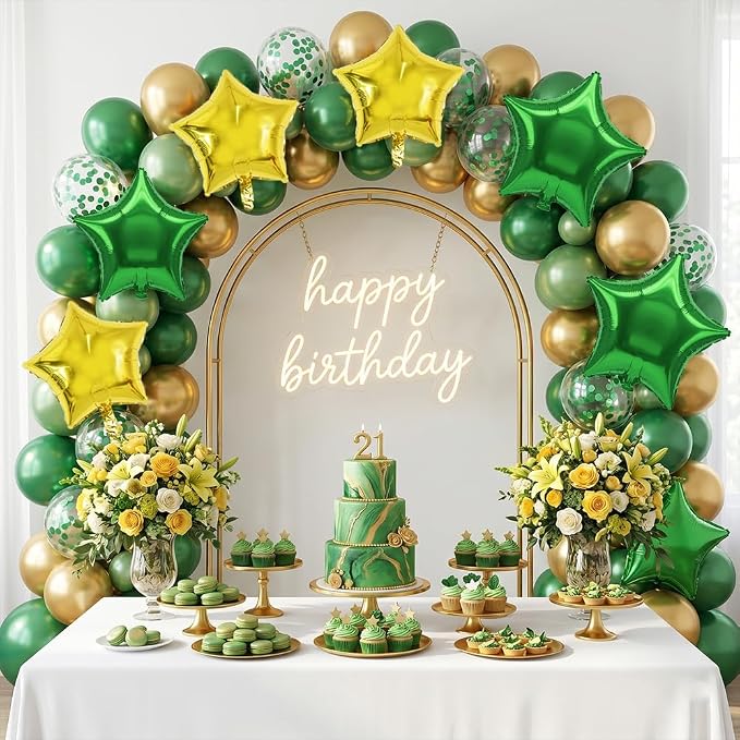 TONIFUL 15 Pack Green and Gold Star Foil Balloons | 18 Inch Mylar Star Balloons - Image 4