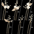 Handmade 6 Piece Flower Wedding Hair Accessories Elegant Bridal Hair Pins with Adorable Flowers Sparkling Rhinestone Gold Leaves and Pearl Accents for Women Brides and Bridesmaids (Gold)