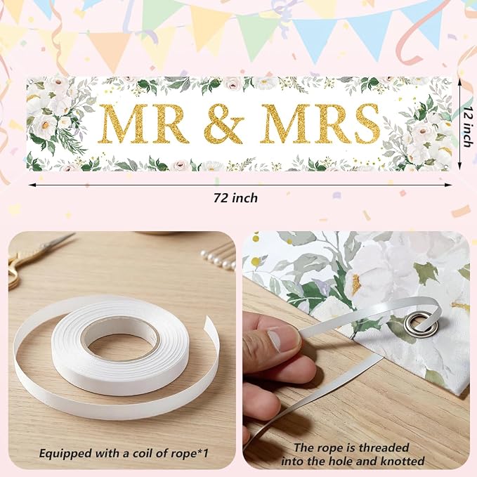 Mr And Mrs Wedding Decor Banner Decorations Party Hanging Sign | Reusable - Image 2