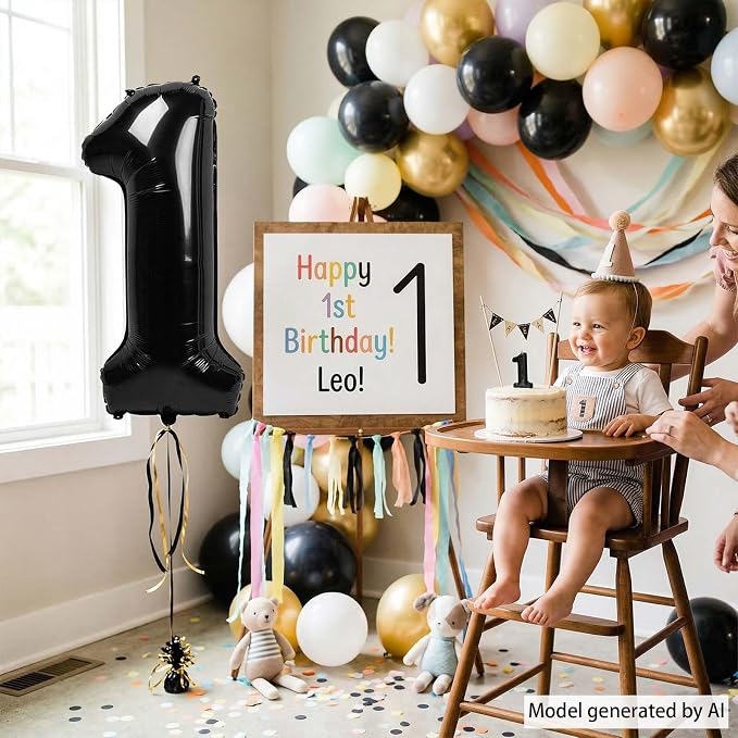Black Number 1 Balloon 40 Inch, Sleek Foil Numeral - Image 3