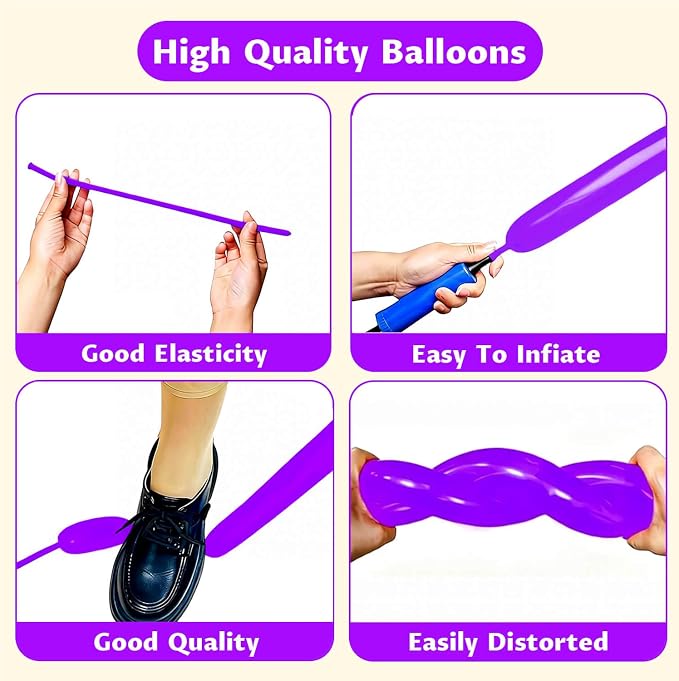260 Purple Long Balloons for Balloon Garland Thickening Skinny Latex Twisting - Image 4