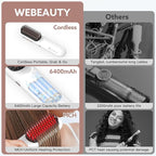 Cordless Hair Straightener Brush - [200M Negative Ions] Webeauty Portable Straightening Brush for Women, Fast Heating Straightener Mini Travel Europe Dual Voltage Car Outdoor USB Rechargeable, White