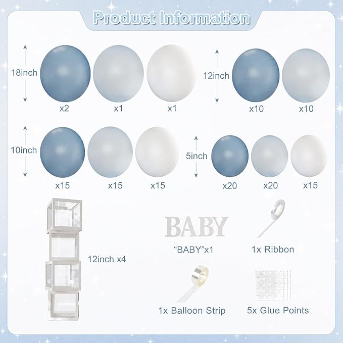 CROSSFINGERS Dusty Blue Balloon Baby Shower Decorations - Image 2