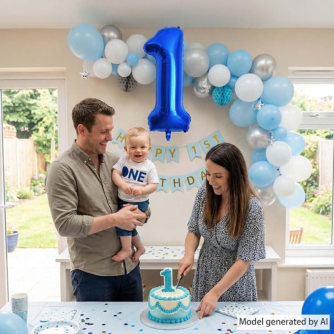 Navy Blue Number 1 Balloon 40 Inch, Shiny Foil Digit Party Supplies | Gorgeous - Image 3