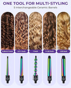 5 in 1 Curling Wand Set: Ohuhu Curling Iron Wand 5Pcs 0.35 to 1.25 Inch Interchangeable Ceramic Barrel Heat Protective Glove 2 Clips Dual Voltage Hair Curler Girls Women Mother Christmas Gift Rainbow