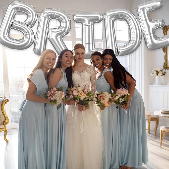 40 Inch BRIDE Balloons Bachelorette Party Decorations, Metallic Silver Bride - Image 9