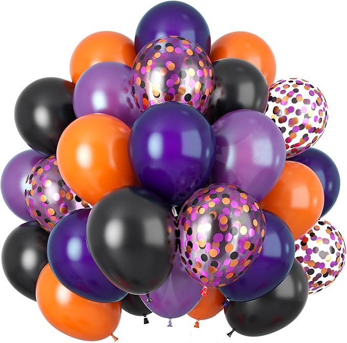 60Pcs Black Orange Purple Balloons, 12 Inch Balloon Purple Black Orange Party by Jobkoo
