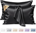 Silk Pillow Cases 2 Pack Queen Size Mulberry Silk Pillowcase Set of 2 for Hair and Skin 30 x 20 Inches 22 Momme Both Side Grade 6A Silk Soft Breathable Cooling with Hidden Zipper, Black