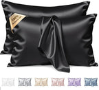 Silk Pillow Cases 2 Pack Queen Size Mulberry Silk Pillowcase Set of 2 for Hair and Skin 30 x 20 Inches 22 Momme Both Side Grade 6A Silk Soft Breathable Cooling with Hidden Zipper, Black