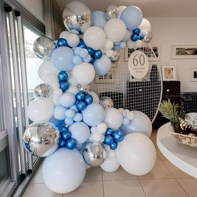 Jobkoo Blue White Balloon Arch Kit Baby Blue White Silver Balloon Garland 4D - Image 5