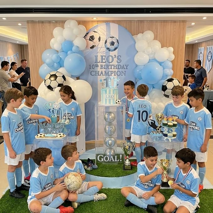 Blue and White Soccer Balloons, 12 Inch Baby Blue and White Soccer Balloons - Image 4
