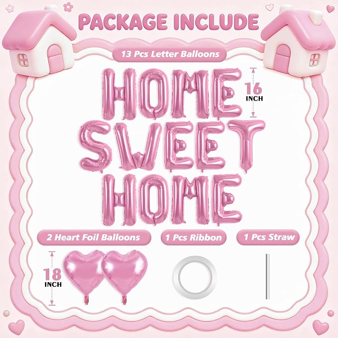TONIFUL 16 Inch Pink HOME SWEET HOME Letter Balloon Decor - Image 2