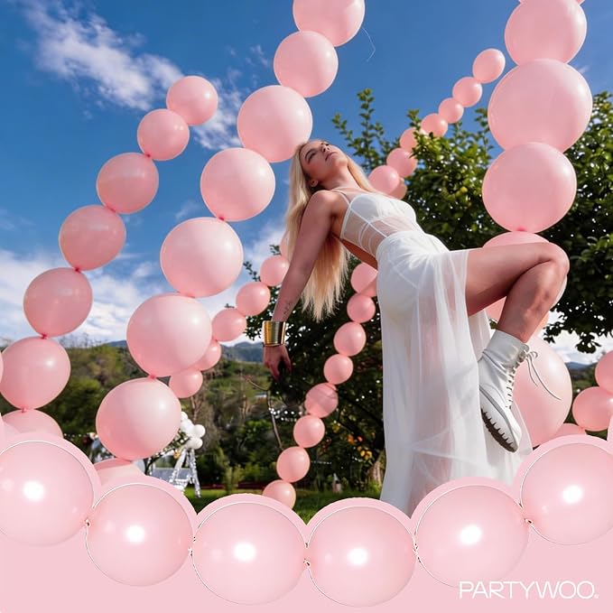 PartyWoo Baby Pink Linking Balloons 100pcs 12 Inch Pink Link Balloons | - Image 7
