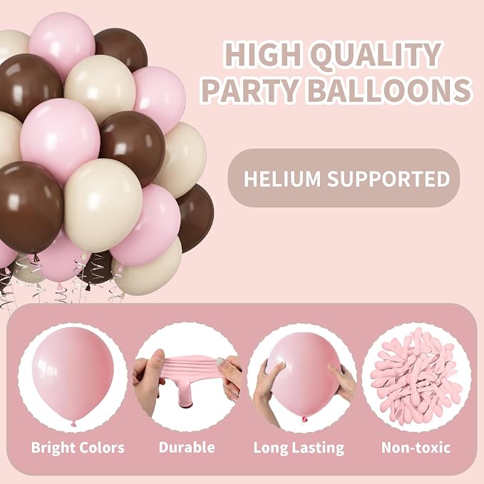 Pink and Brown Balloons Light Pink Coffee Brown Beige Balloons 12inch White - Image 7