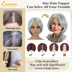 QUEENTAS Grey Hair Topper for Women with Thinning Hair Pieces 6"*6"Large Coverage 360°3D Cover Silver Synthetic Short Bob with 5 Clips in Wiglets(Gray)