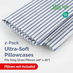 King Pillow Cases Set of 2 - Ultra Soft Hotel Quality Pillowcase Covers - Comfy, Cozy & Wrinkle Free - Shrinkage and Fade Resistant - Machine Washable Pillow Protectors - 2 Piece Set - Blue Stripes 2