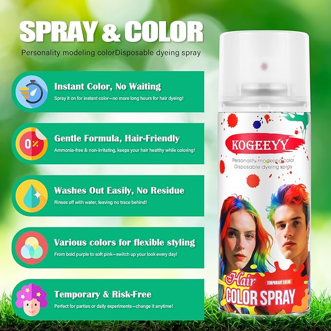 Christmas Red Hair Spray, Hair Spray Temporary for Women Kids Men, Washable Temporary Hair Dye Spray, Spray Hair Color Wax Non-Sticky for Party, Halloween, Crazy Hair Day,Cosplay Party (Red, 4.06 oz)