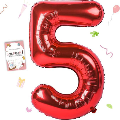 40 inch Number Balloon 0-9 Red Large Number 5 Balloons, Digital Balloons by Smlpuame