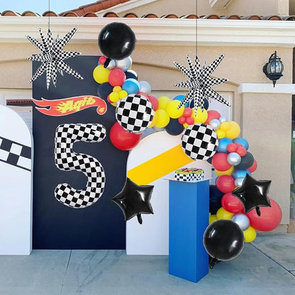 TONIFUL 5th Birthday Balloons Kit 40 Inch Checkered Number 5 Foil Balloon | - Image 4