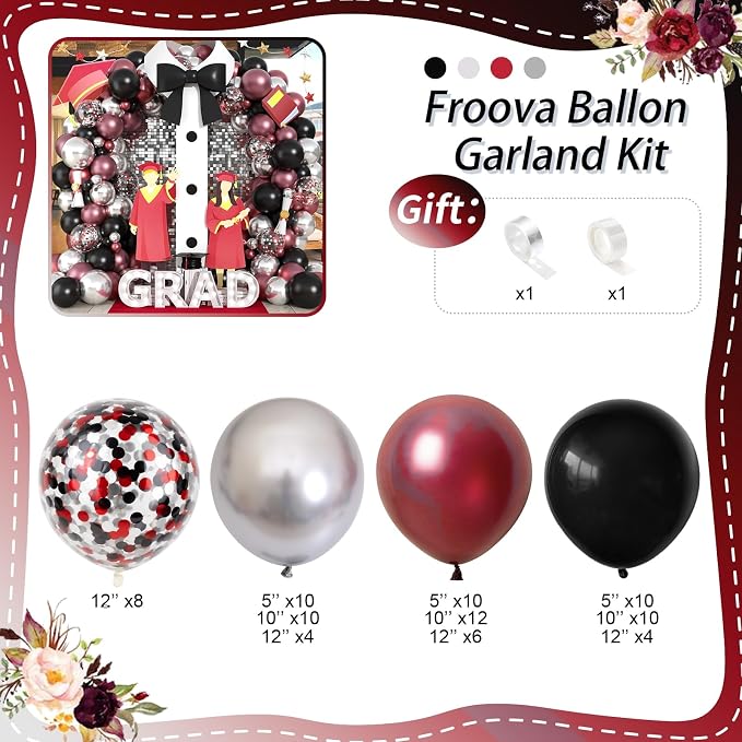 Red and Black Balloon Arch Garland Kit, Graduation Party Decorations, Burgundy - Image 2