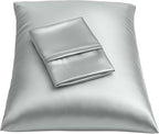 BLISSFORD Satin Pillowcase with Zipper, for Hair and Skin Care, Feels Soft and Cool Like a Silk Pillowcase, Satin Pillow Cases 2 Pack, Slik Pillow Cover, Silver Grey - Queen Size, Set of 2