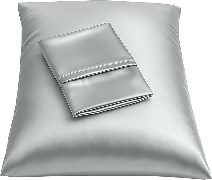 BLISSFORD Satin Pillowcase with Zipper, for Hair and Skin Care, Feels Soft and Cool Like a Silk Pillowcase, Satin Pillow Cases 2 Pack, Slik Pillow Cover, Silver Grey - Queen Size, Set of 2