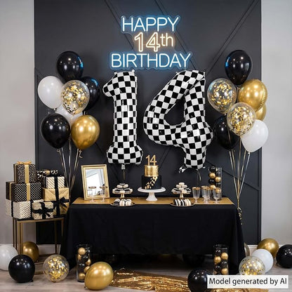 40 Inch Checkered Number 14 Balloon, Race Theme Foil Party Decor | 40in mylar - Image 2