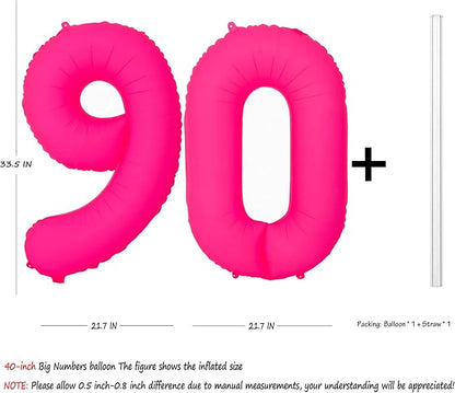 Pink Birthday Number 90 Balloons 40IN Fluorescent Pink 90 Foil Balloon | - Image 2