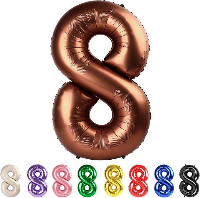 40 Inch Number 8 Balloon, Coffee Brown Birthday Decorations by Mluchee