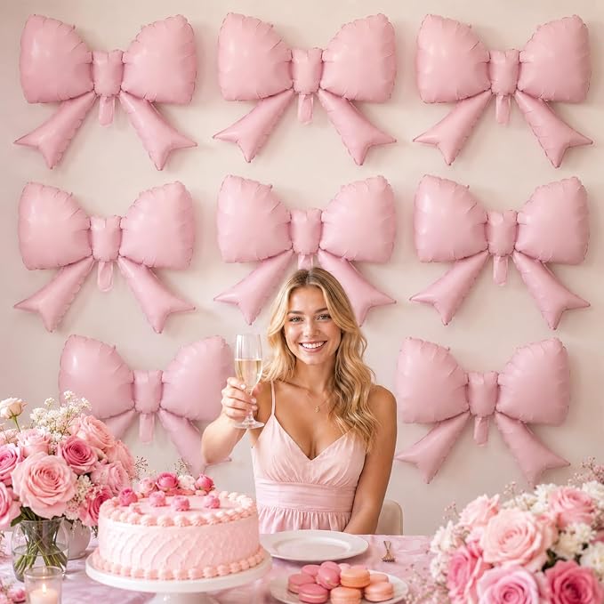 8Pcs Pink Bow Foil Balloons, 21Inch Pink Bow Shaped Balloons - Image 5