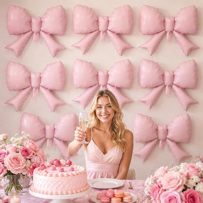 8Pcs Pink Bow Foil Balloons, 21Inch Pink Bow Shaped Balloons - Image 5