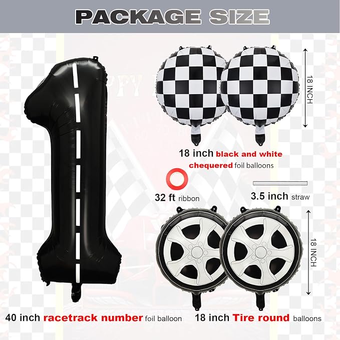 Race Car 1st Birthday Party Balloons, Fast One Letter Banner Balloon 40 Inch - Image 4