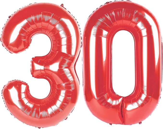Red 40 Inch 30 Number Balloons, Balloon Decorations by Upgesy