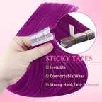 YoungSee Purple Tape in Human Hair Extensions Purple Hair Extensions Tape in 10pcs 25g Color Human Hair Tapes 16 Inch Tape on Extension Diy Your Hairstyle