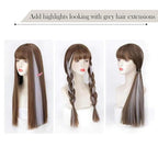 Grey Hair Extensions Clip in for Kids Girls Women, 10 Pieces 22 Inch Long Straight Colored Heat Resistant Synthetic Highlight Party Clip ins