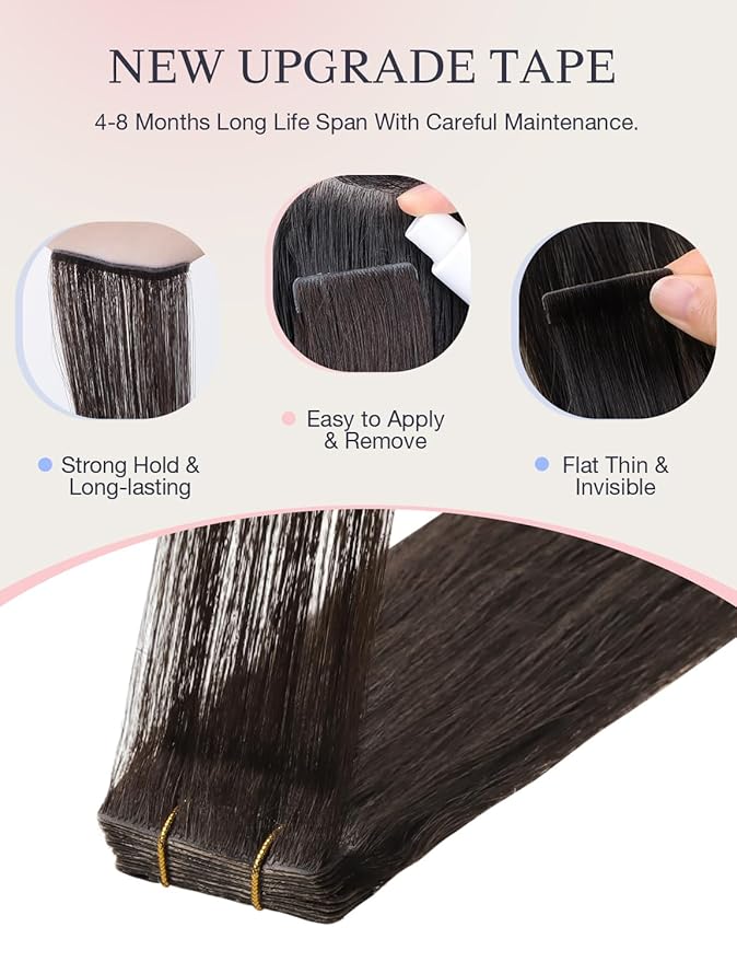 DOORES Invisi Edge Human Hair Tape in Extensions, Light Dark Brown 10 Injection Tape-ins with 10 Injection Tape-ins 50g 14 Inch, Injected Tape in Extensions Virgin Hair Thick Ends