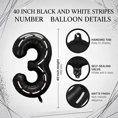 Black and White Stripes Number 3 Balloon 40 Inch, Race Car Party Sign | Graphic - Image 4