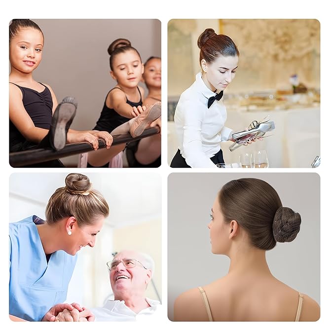 80Pcs Hair Net Set，30 Invisible Elastic Nylon Hair Net，40 U-Shaped Hair Pins and 10 Elastic Hair Ties,Perfect for Ballet Bun, Food Service, and Everyday Use（Black）