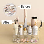 NIUBEE Hair Tool Organizer, Clear Acrylic Hair Dryer and Styling Organizer with Drawer, Bathroom Countertop Blow Dryer Holder, Vanity Caddy Storage Stand for Accessories, Makeup, Toiletries