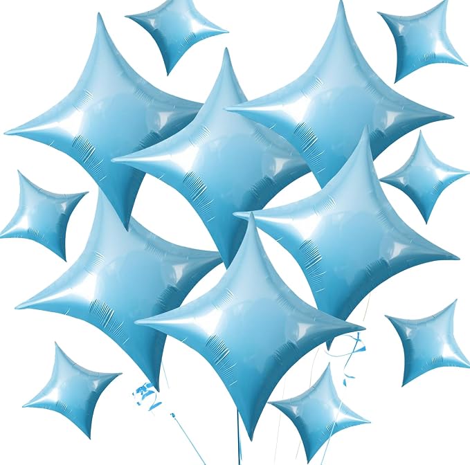 TONIFUL 30 Pcs Four Pointed Star Balloon 26In&10In Light Blue Foil Balloon | by TONIFUL