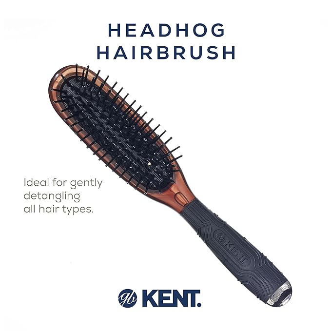 Kent Headhog Detangler Brush, Anti Static HairBrush with Rounded Nylon Bristles for All Hair Types, Travel Brush with Ergonomic Rubber Grip for Easy Styling