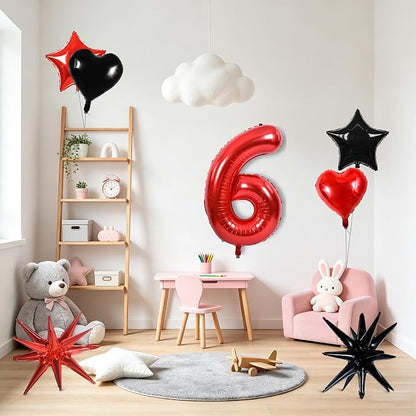 TONIFUL 6th Birthday Balloons Kit 40 Inch Red Large Number 6 Foil Balloon | - Image 4