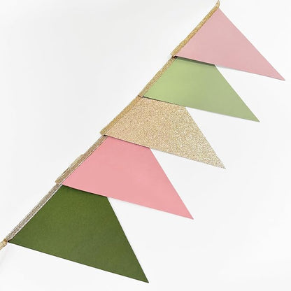Sage Green Dusty Rose Pink Champagne Gold Pennant Banner Flag Hanging Glitter - Image 4