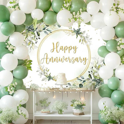 7x5ft Happy Anniversary Backdrop Sage Green Eucalyptus Wedding Anniversary - Image 3