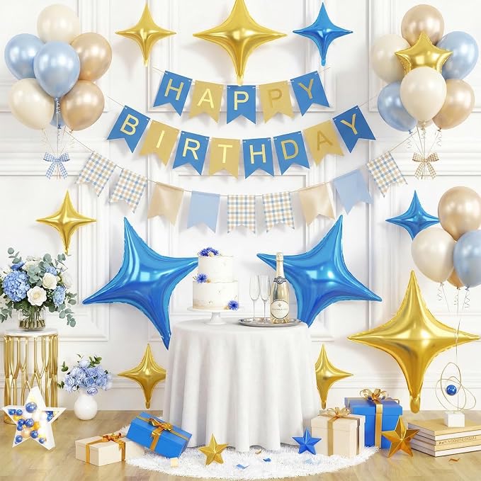 Blue Gold Star Balloons, 26 Inch and 10 Inch Gold Stars Shaped Balloon - Image 6