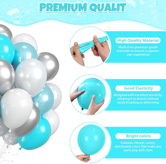 Double Stuffed Teal Balloons, Pearl White Balloon - Image 8