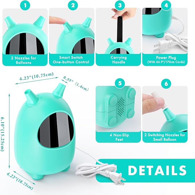 Balloon Pump Electric, SPLAKS Balloons Inflator Air Pump Portable Balloon Blower - Image 4